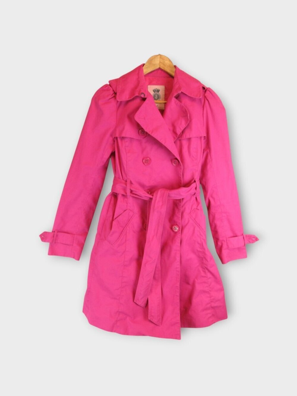 Juicy Couture Pink Double-Breasted Belted Trench Coat Size S Yoke